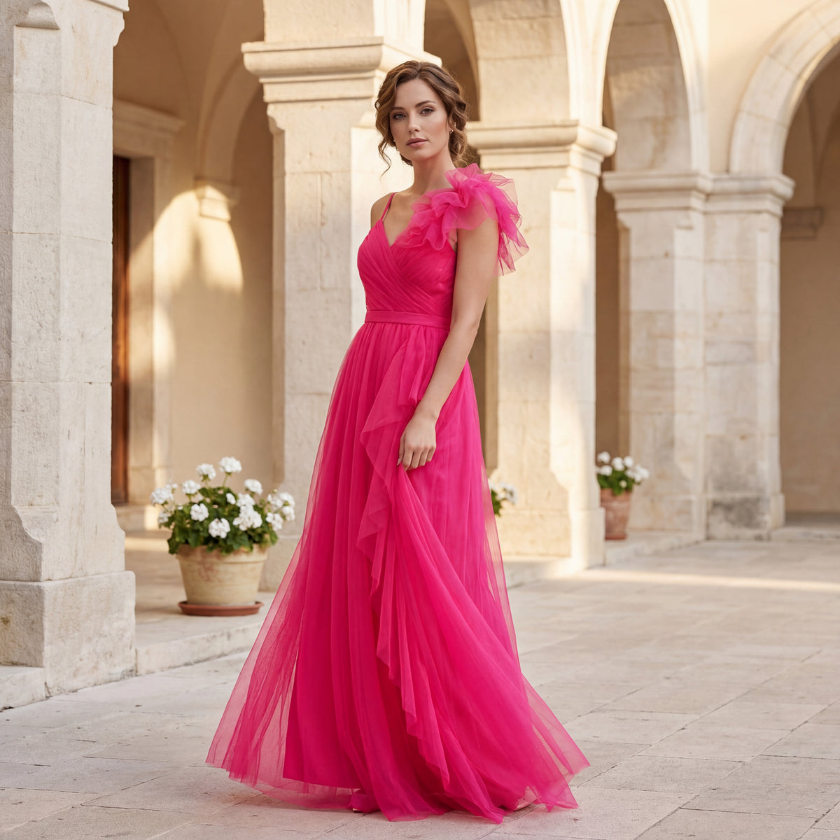 Full body look of fuchsia formal dress for special occasions – MARIΓIOÚ