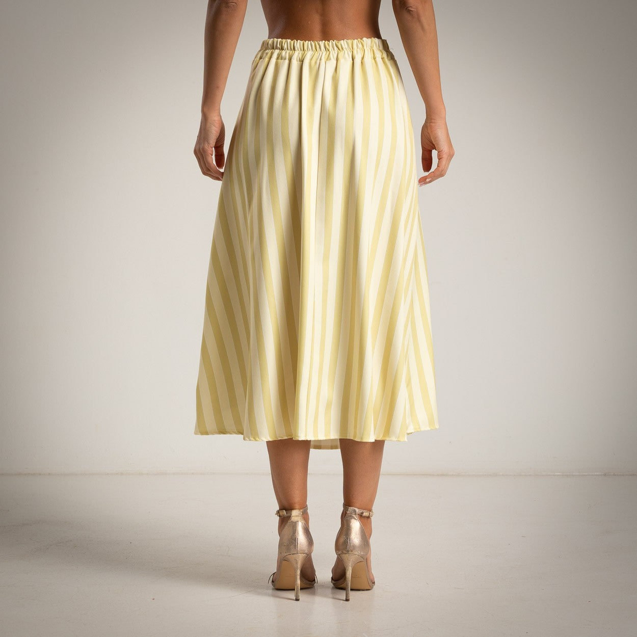 Butter yellow striped midi skirt back view airy summer skirt MARIΓIOÚ