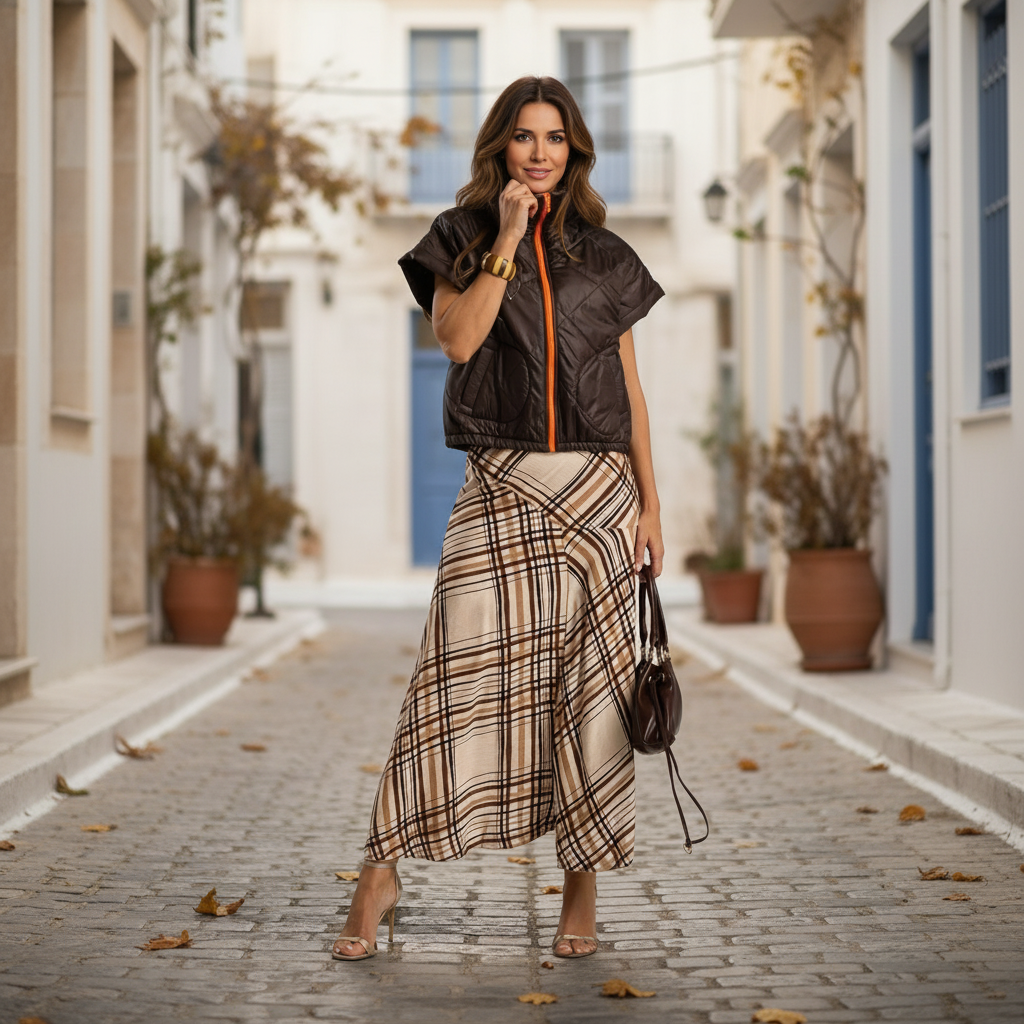 marigiou checked midi skirt – street style look