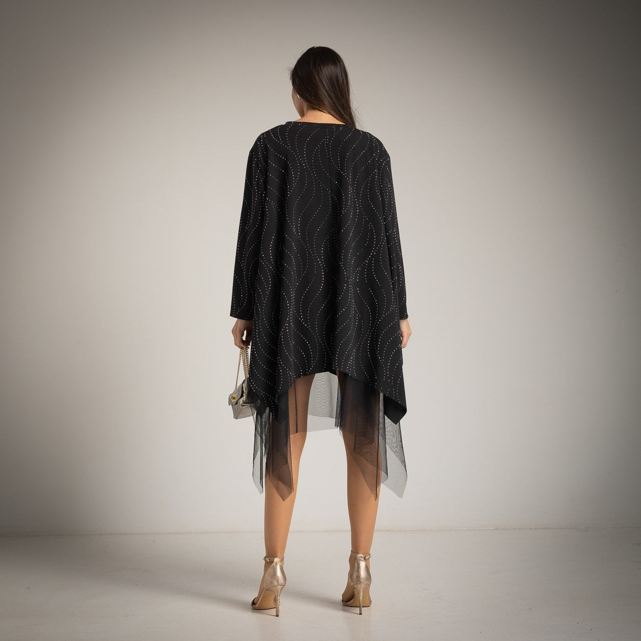 Oversize rhinestone tulle dress by MARIΓIOÚ, back view