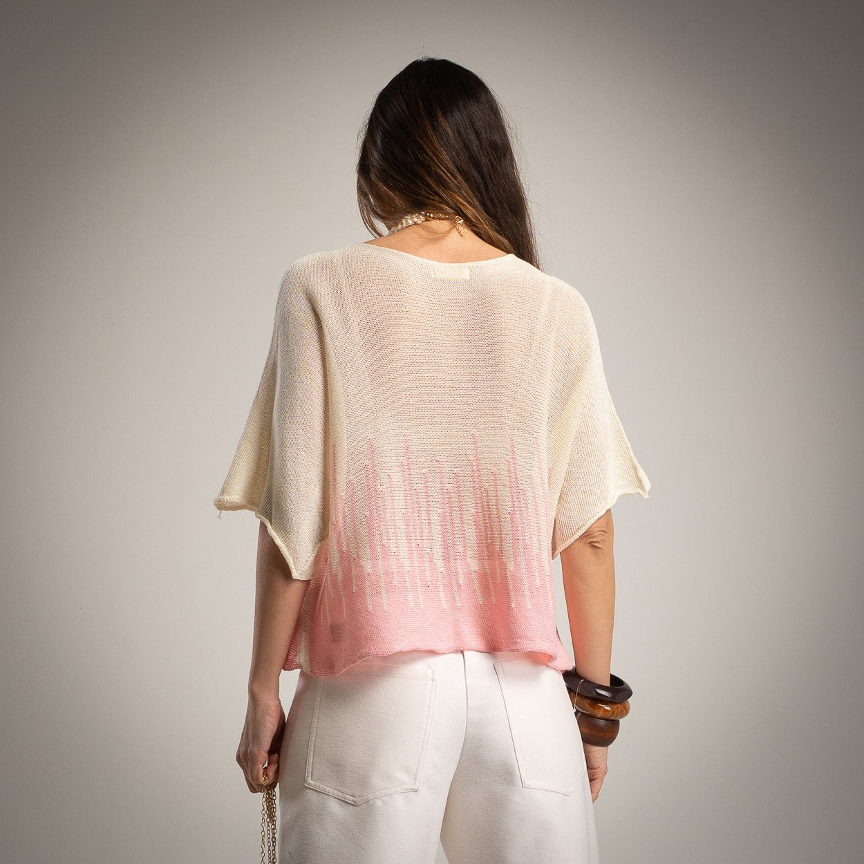 Soft blush pink summer knit shirt back view lightweight MARIΓIOÚ