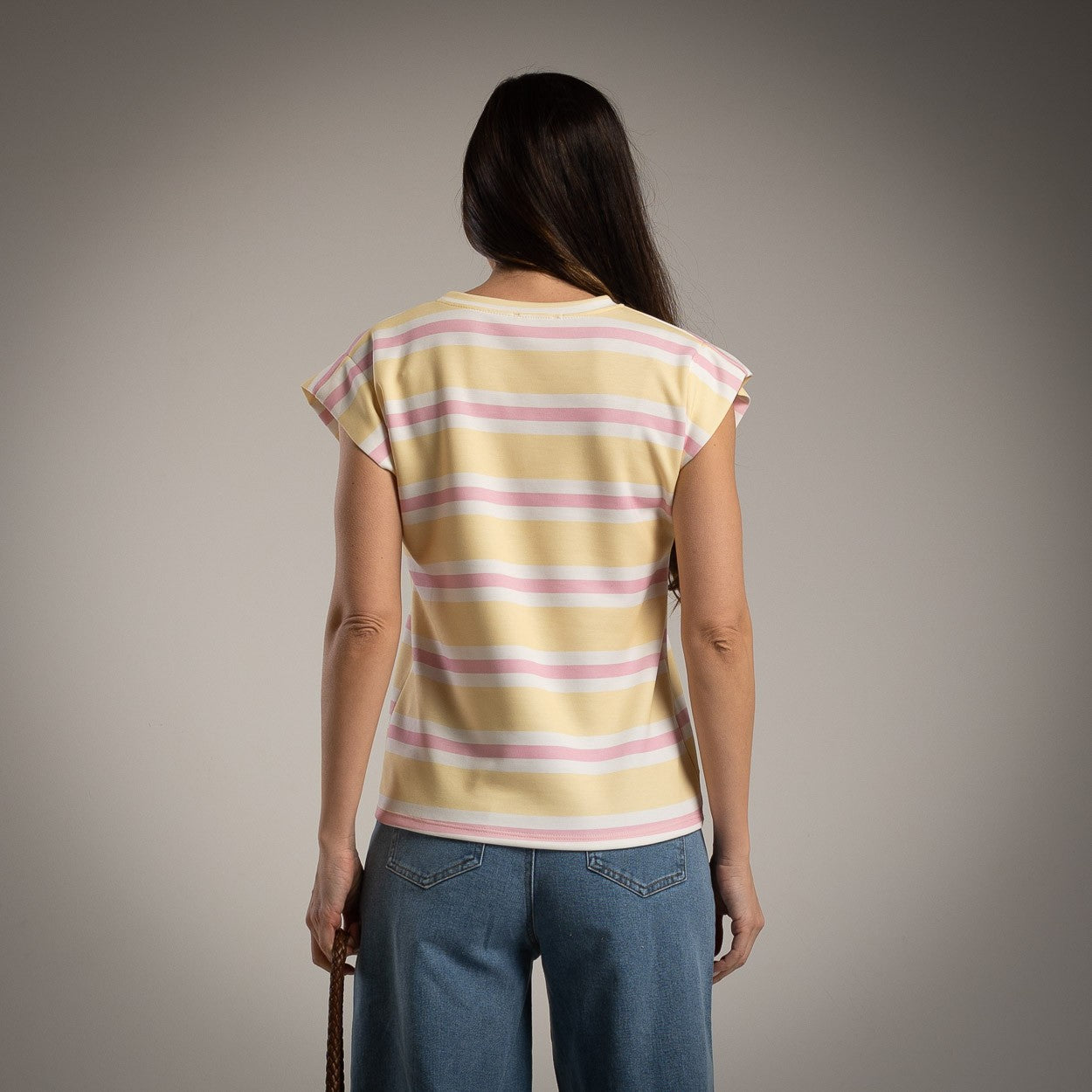 MARIΓIOÚ butter yellow striped soft shirt one size back view