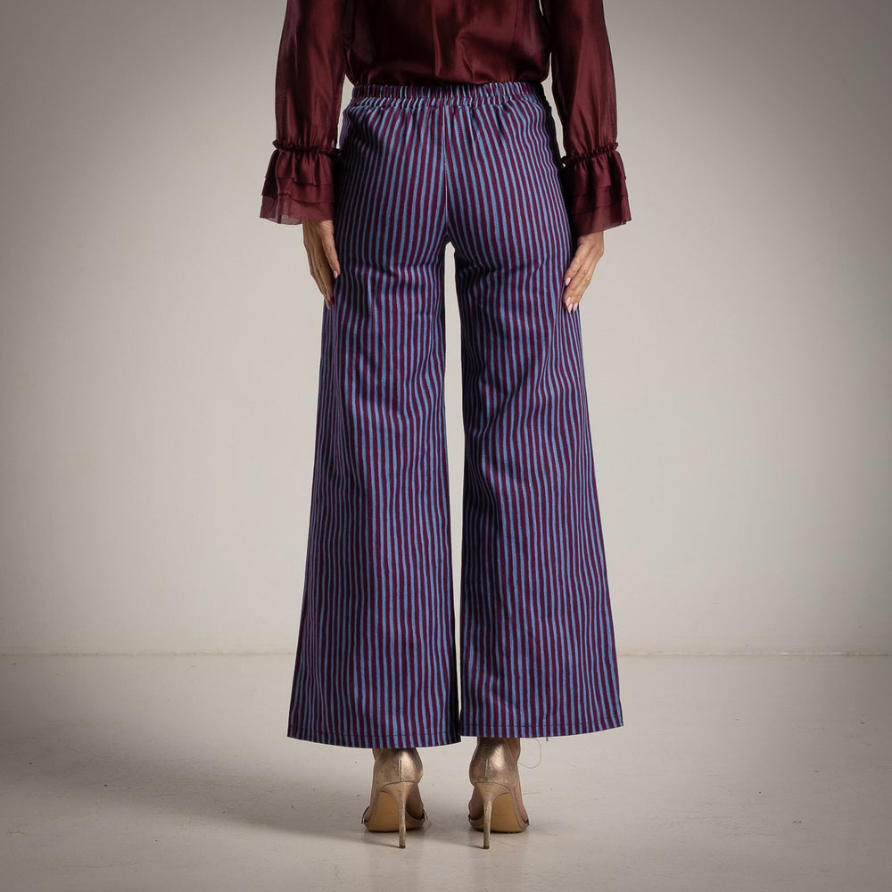 MARIΓIOÚ striped wide-leg cotton pants burgundy back view