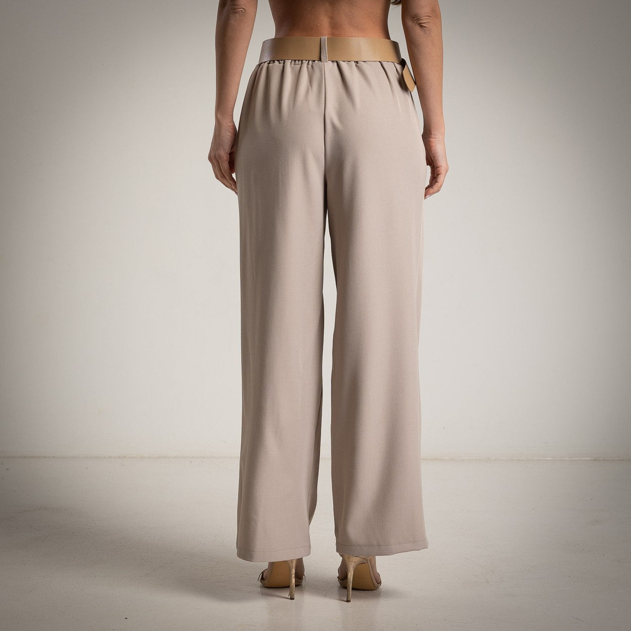 MARIΓIOÚ taupe wide leg tailored pants back view