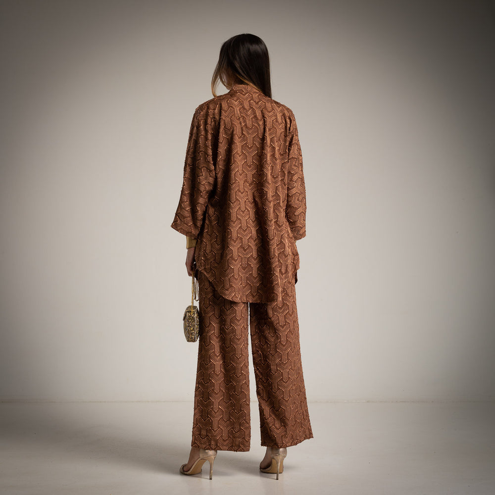 MARIΓIOÚ two-piece set Marron brown back view – Made in Italy design