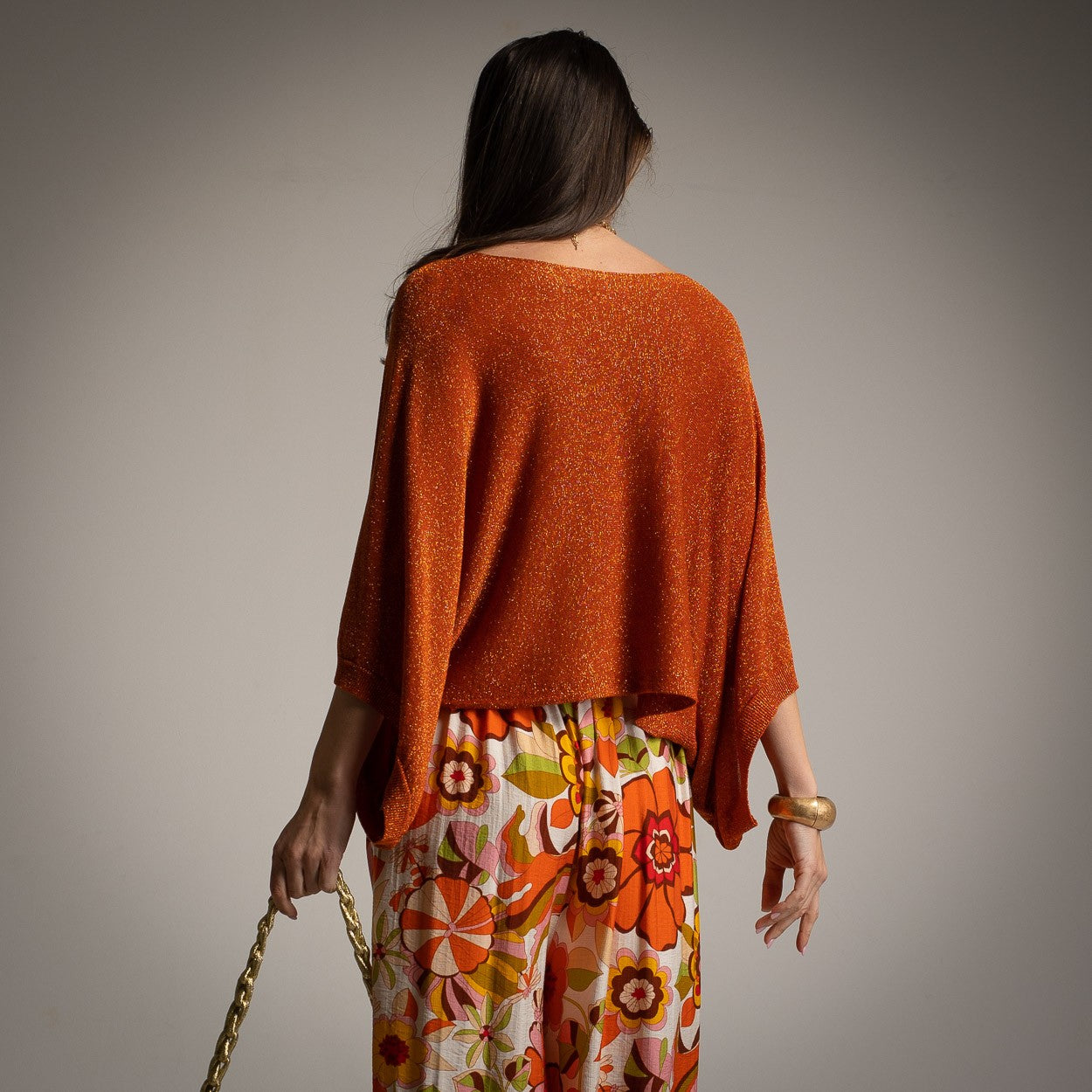 MARIΓIOÚ Shimmering Lurex Batwing Top in Teja – back view