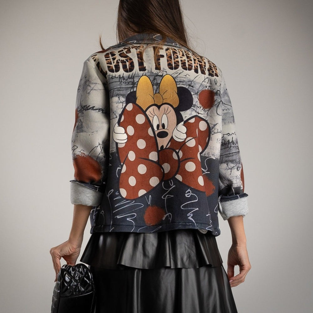 back view of cartoon print jacket with bow detail – MARIΓIOÚ