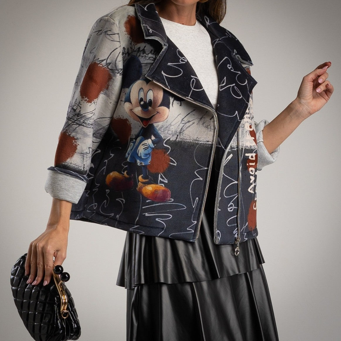 front view of soft neoprene plush jacket with cartoon print – MARIΓIOÚ
