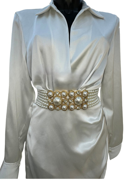 Statement-Perlengürtel mit Gold- und Strassdetails