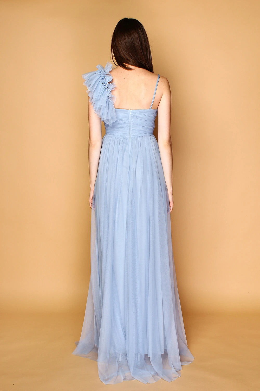 Back view of pastel blue formal maxi dress – MARIΓIOÚ