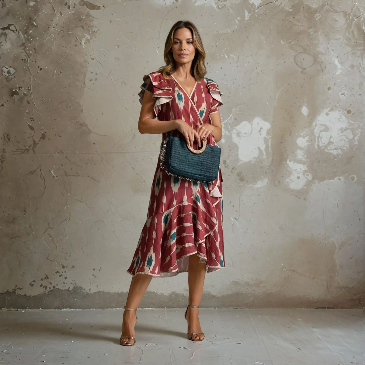 Wrap Midi Dress with Ruffles