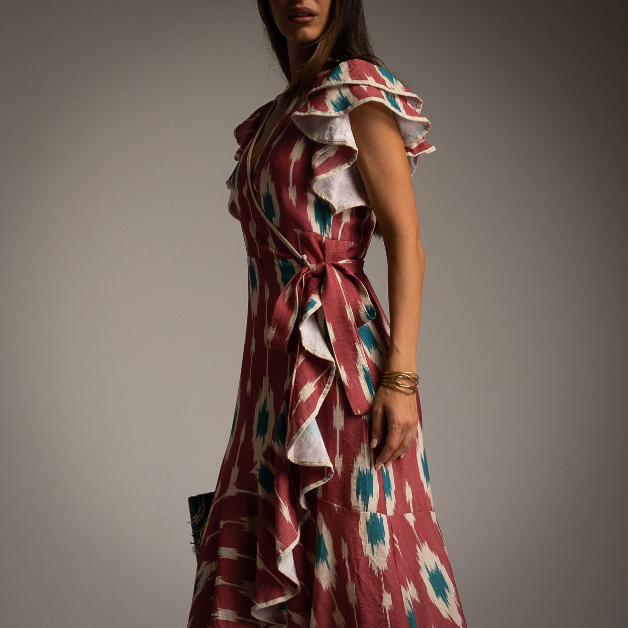 Wrap Midi Dress with Ruffles