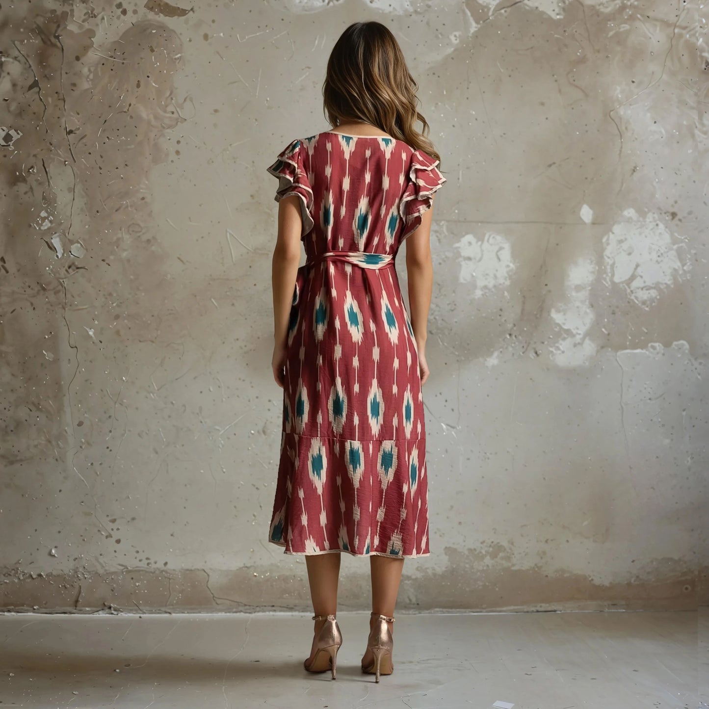 Wrap Midi Dress with Ruffles