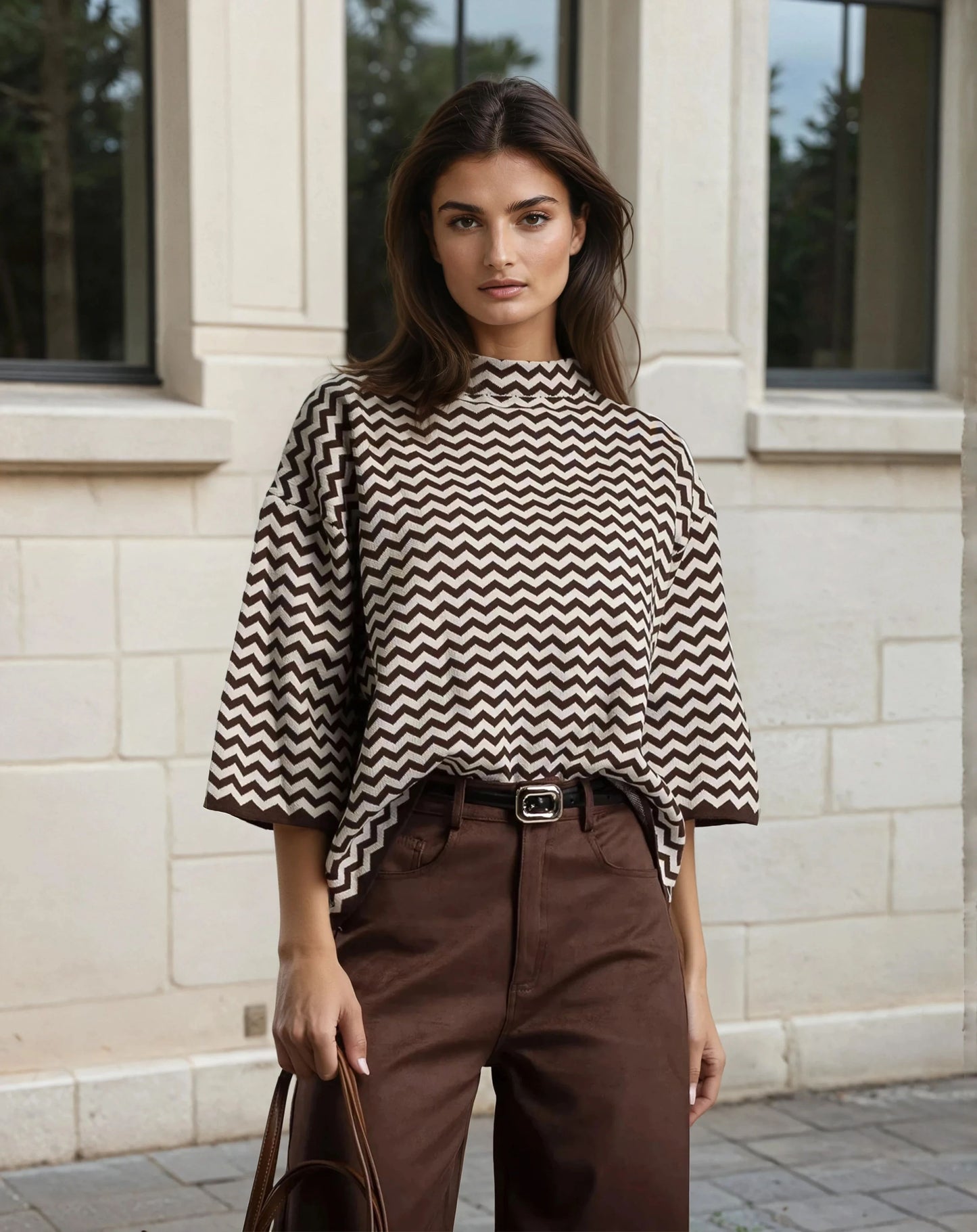 Πουλόβερ από απαλό πλεκτό ύφασμα με σχέδιο ζιγκ-ζαγκ