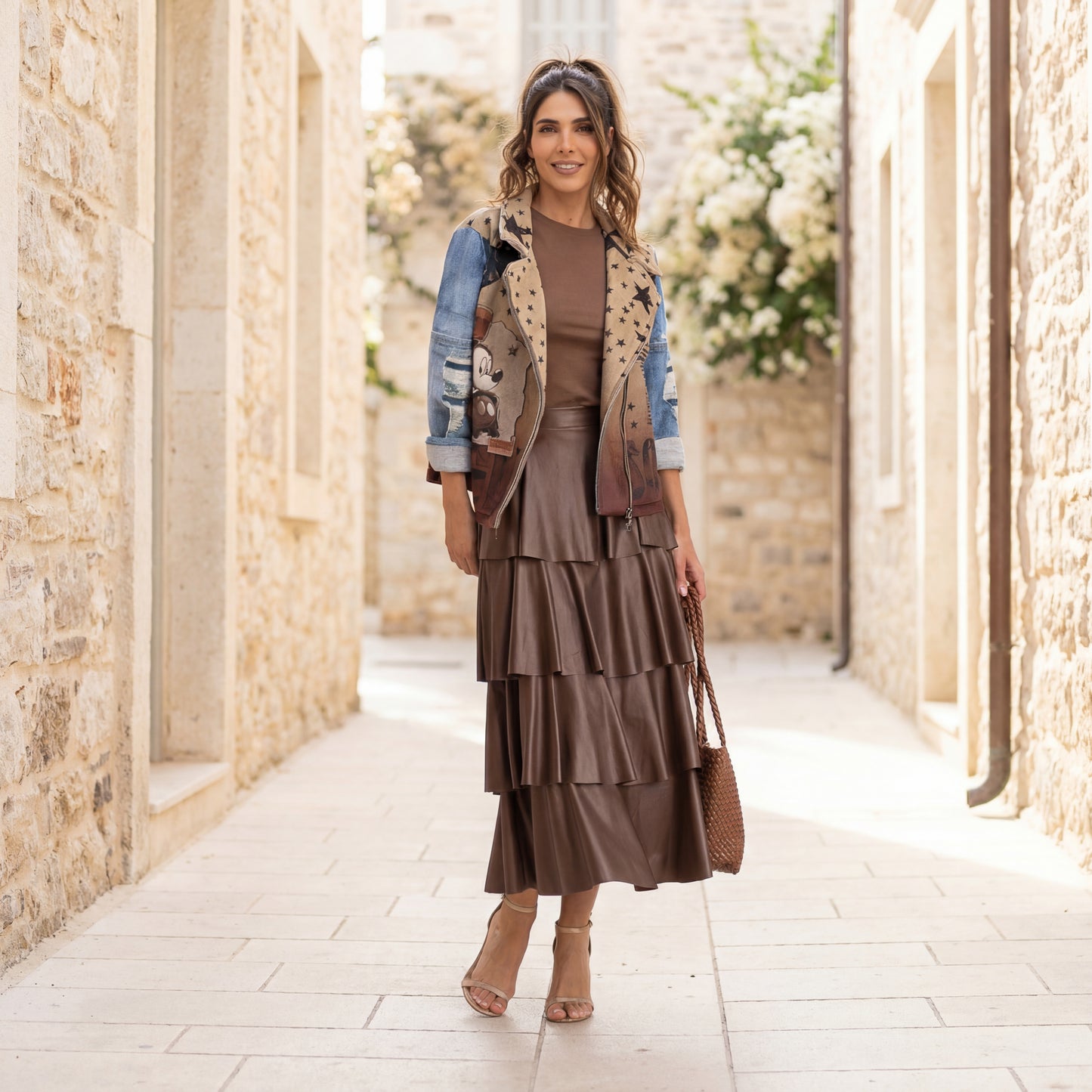 Rock mit Volants aus Kunstleder