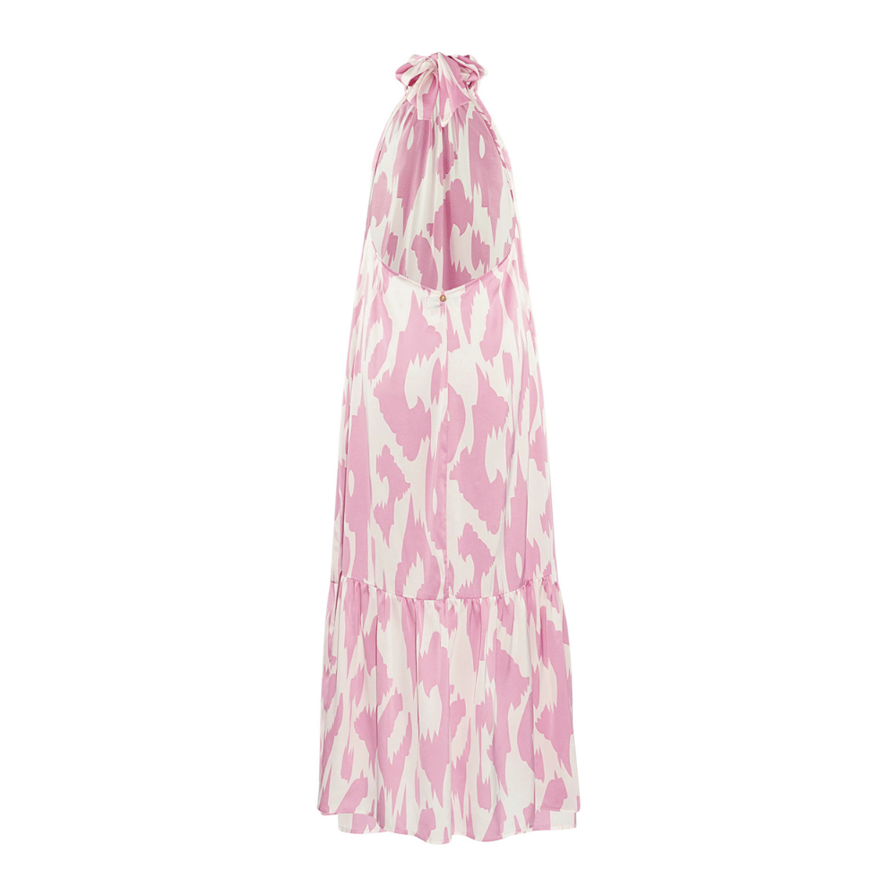 Soft Blush Rose halter neck maxi dress with flowing silhouette back view