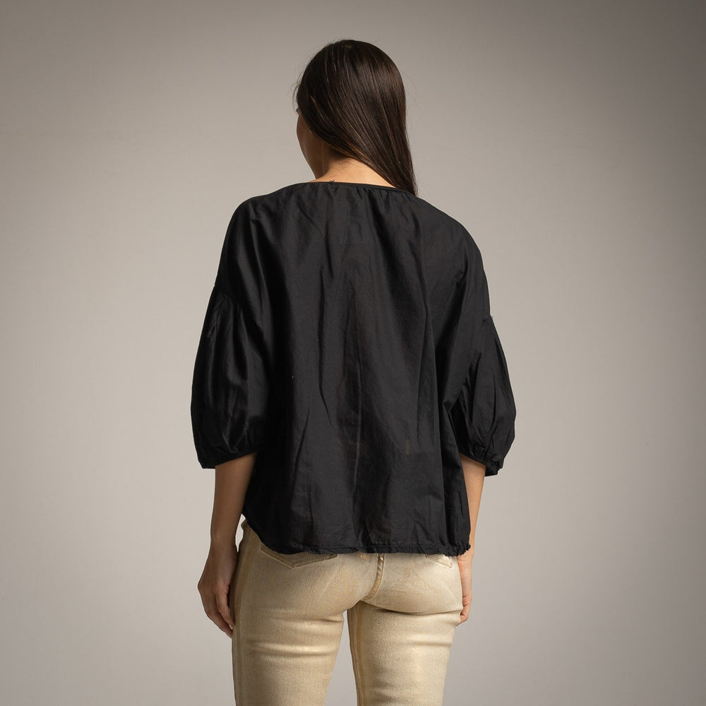 Black one size puff sleeve shirt back view by MARIΓIOÚ