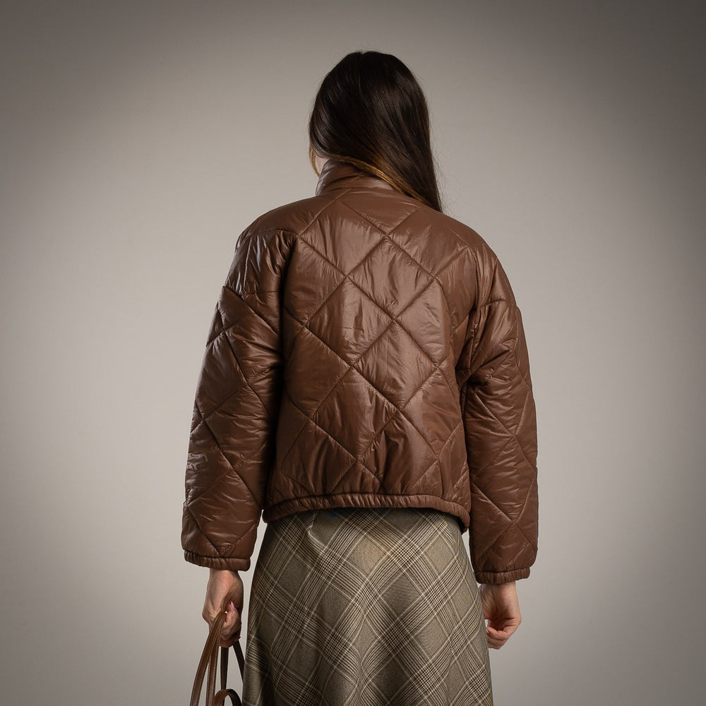 Chocolate padded jacket with quilted texture – back view