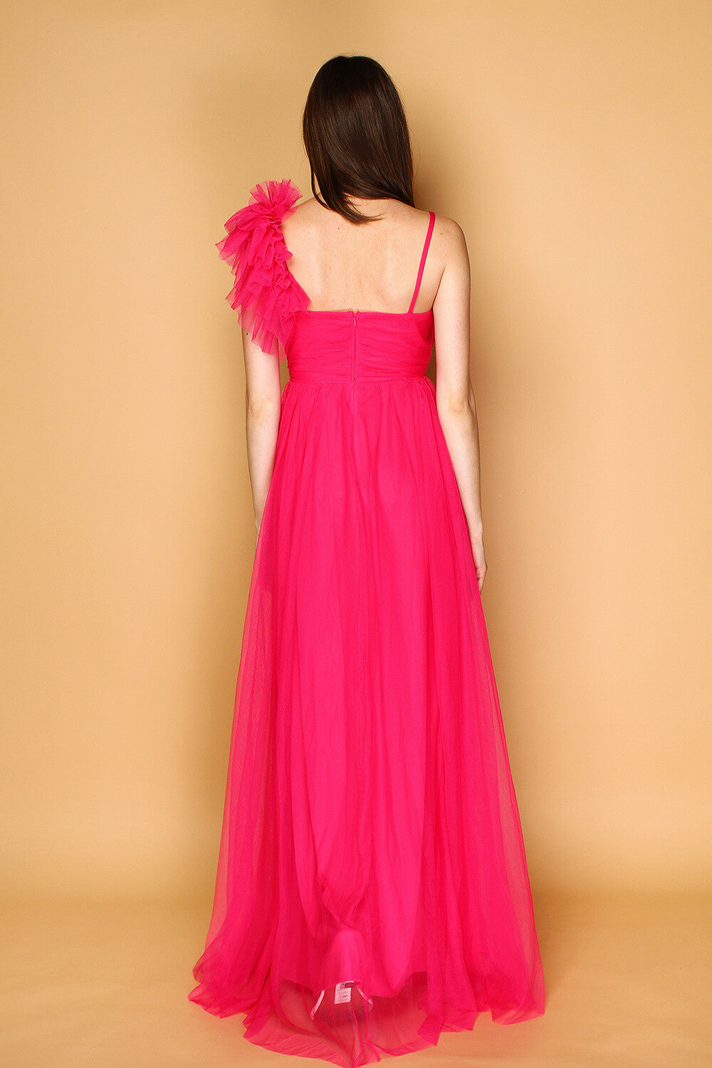 Back view of fuchsia formal maxi dress – MARIΓIOÚ