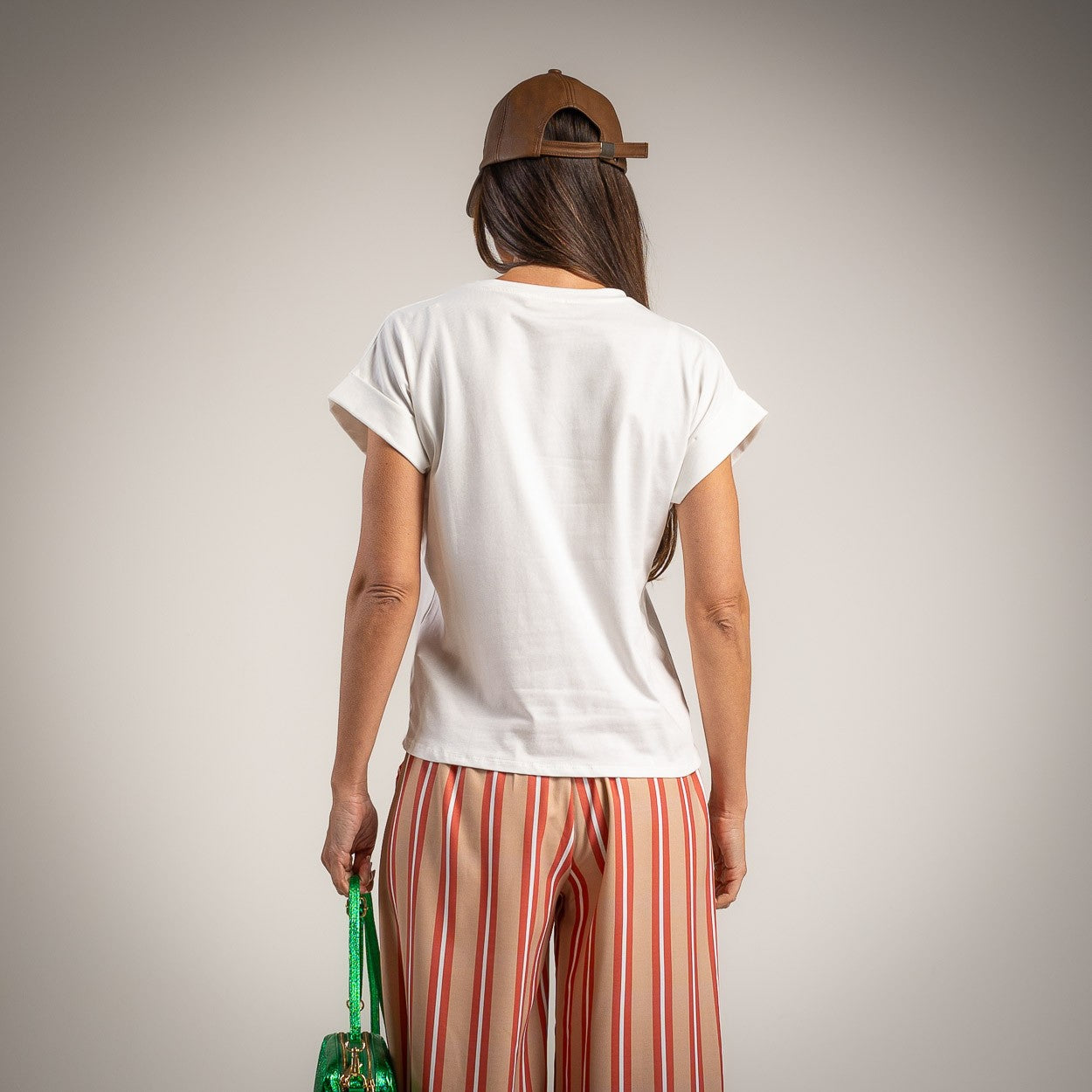 Soft ivory white graphic t-shirt with dog print back view minimal design