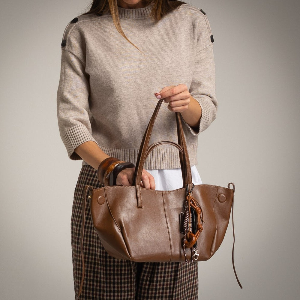 marigiou 3 4 sleeve knit sweater beige close up