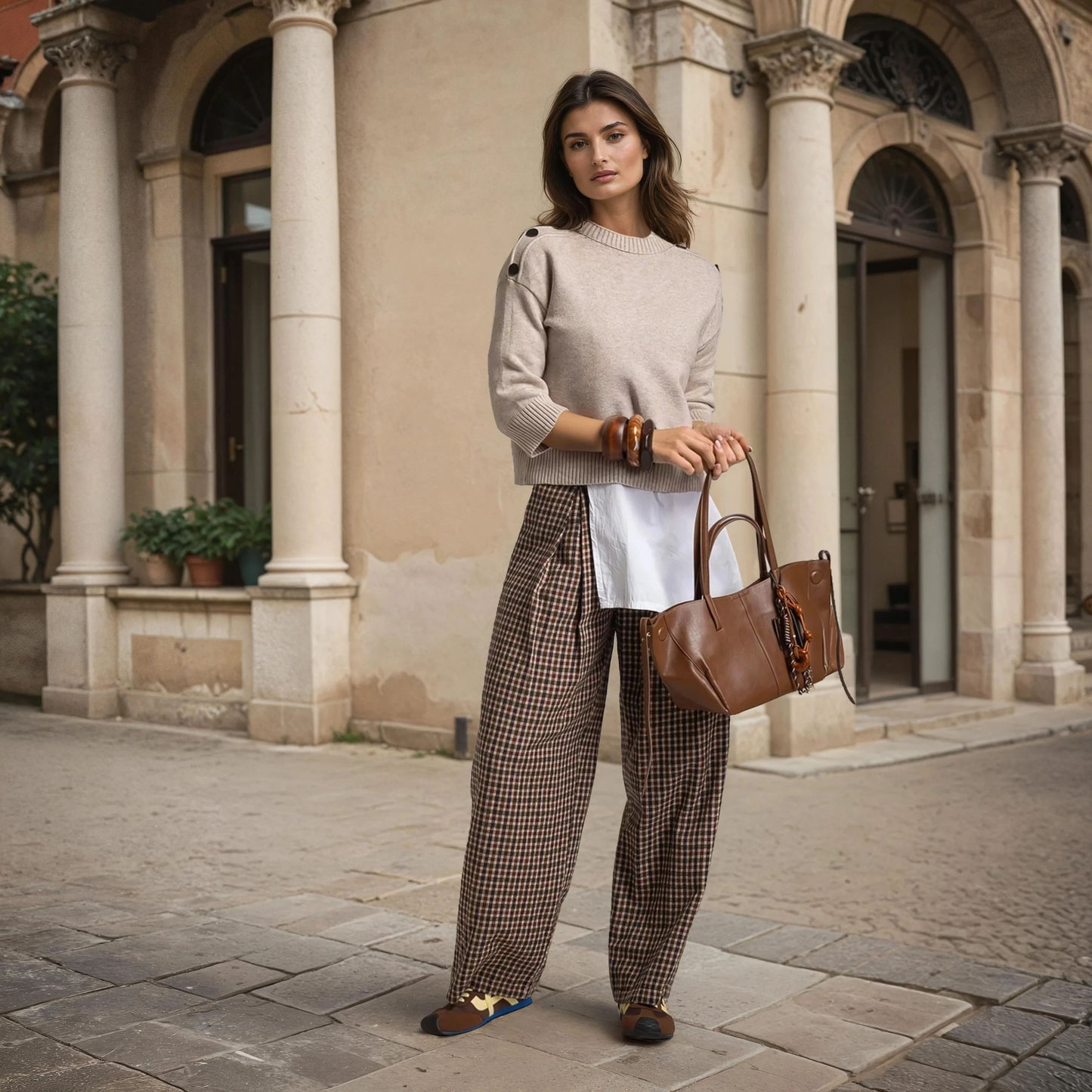 marigiou 3 4 sleeve knit sweater beige street style