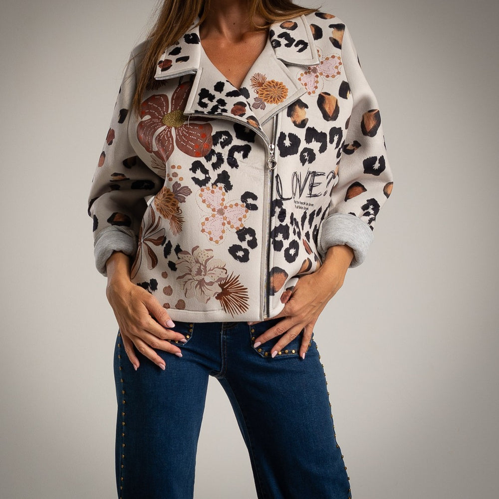 MARIΓIOÚ one-size jacket animal floral print front view – Made in Italy design