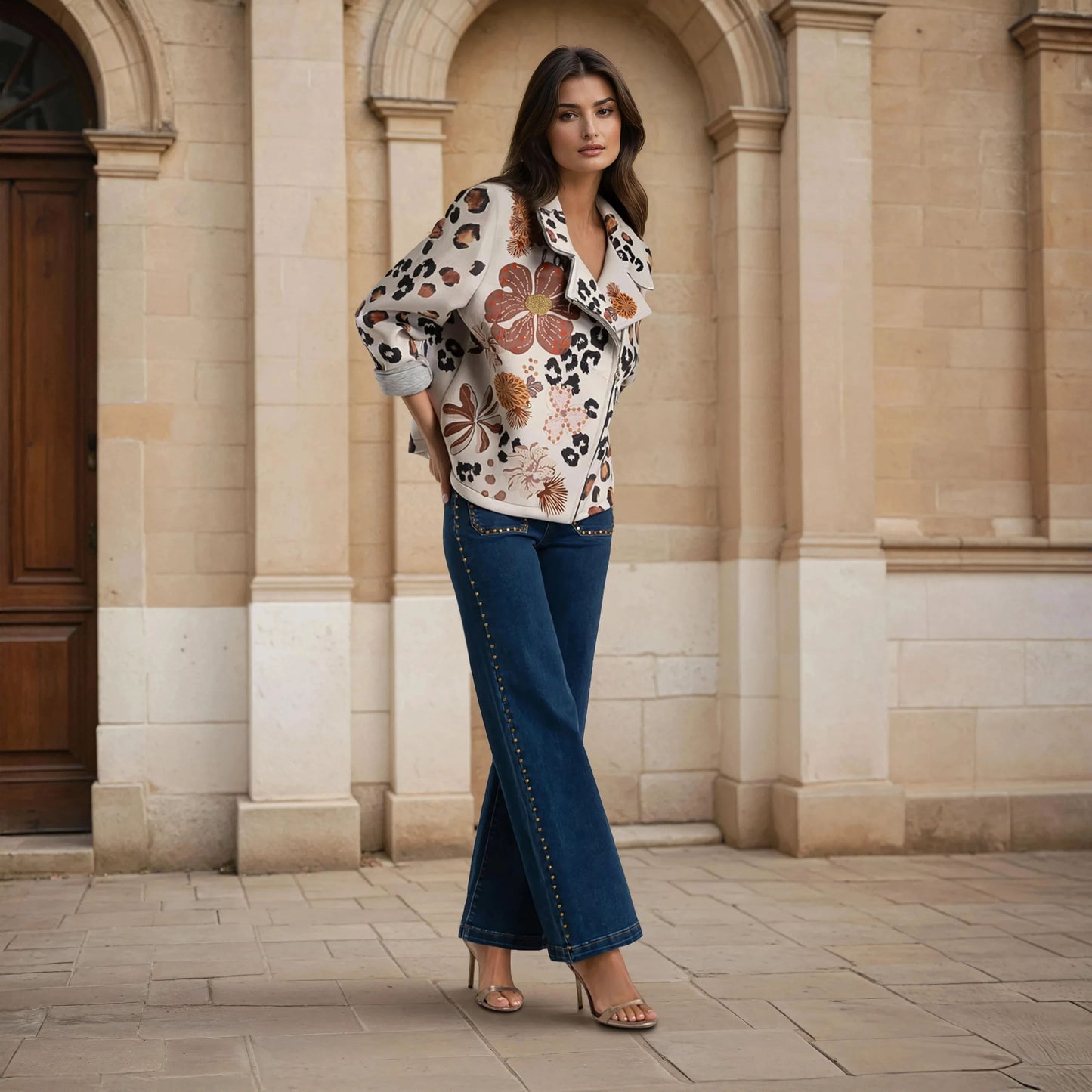 MARIΓIOÚ one-size jacket animal floral print full outfit with denim – Autumn fashion 2025