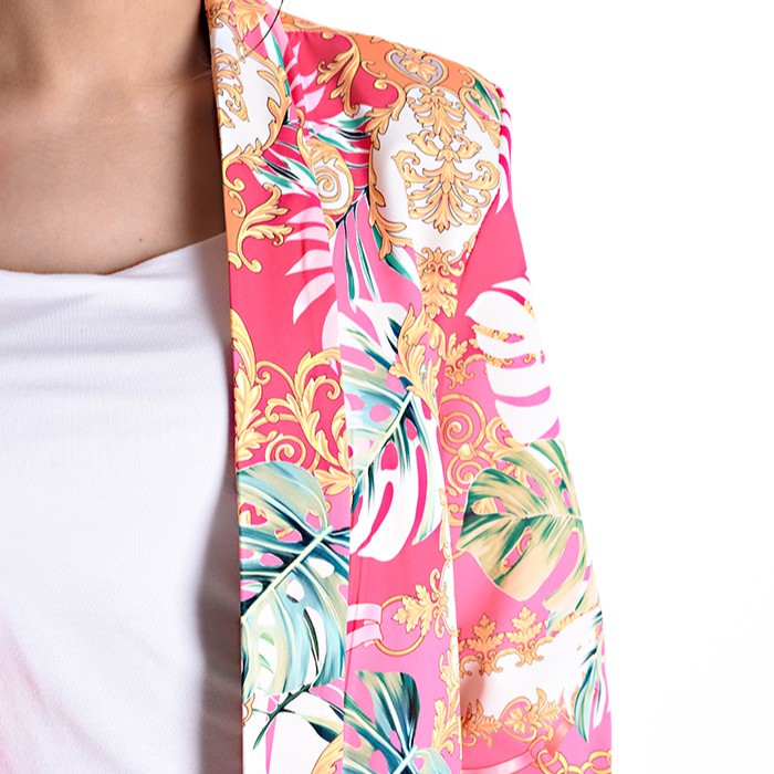 Baroque tropical print blazer with colourful leaf and ornate gold details