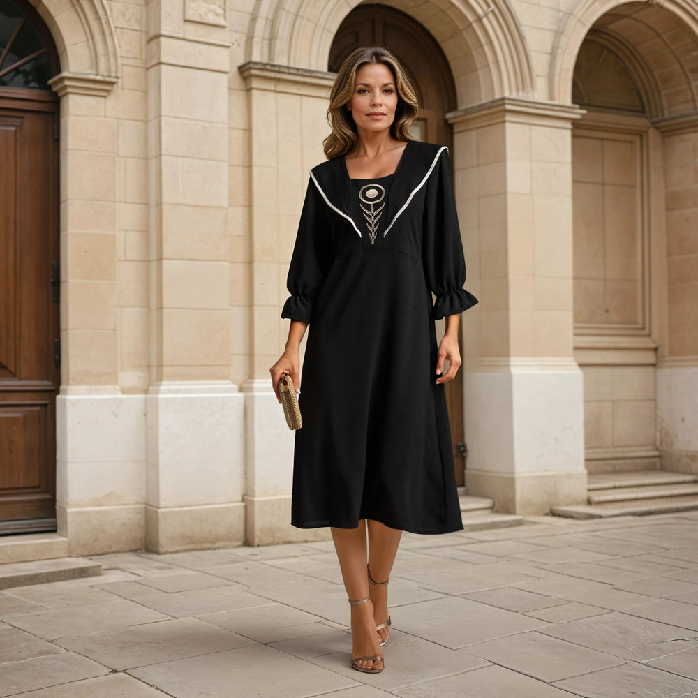 marigiou-black-midi-dress-embroidered-front-full