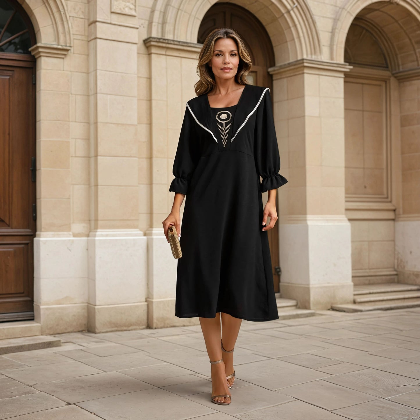 marigiou-black-midi-dress-embroidered-front-full