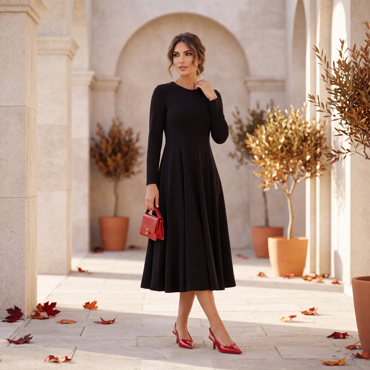 marigiou black winter midi dress neoprene effect full look