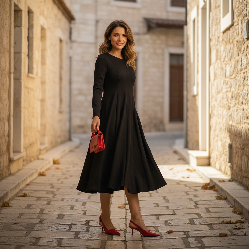 marigiou black winter midi dress neoprene effect full look