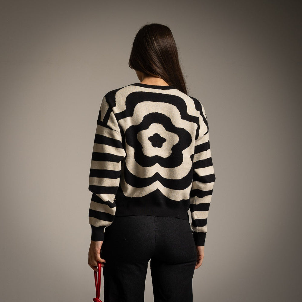marigiou bold floral stripe knit sweater back view