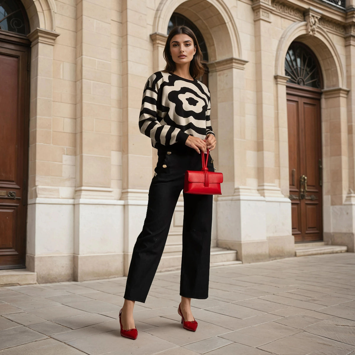 marigiou bold floral stripe knit sweater full look