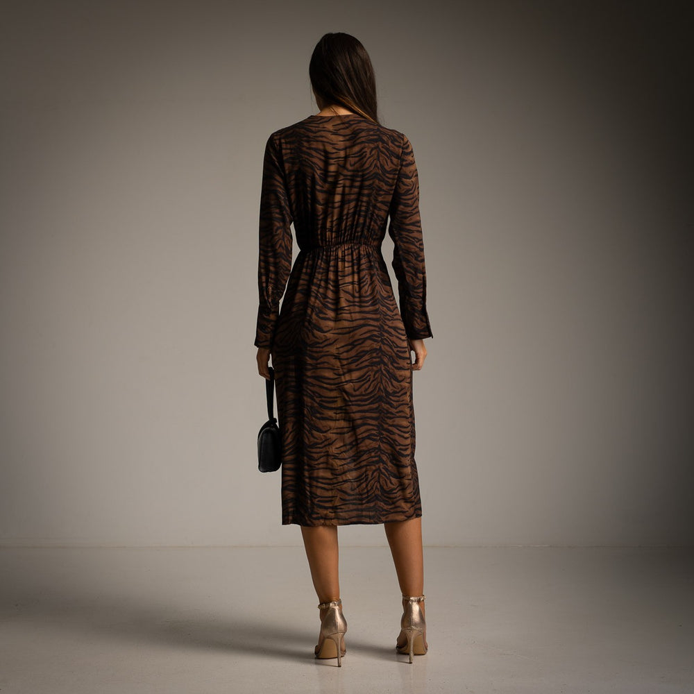 marigiou brown zebra print wrap dress back view
