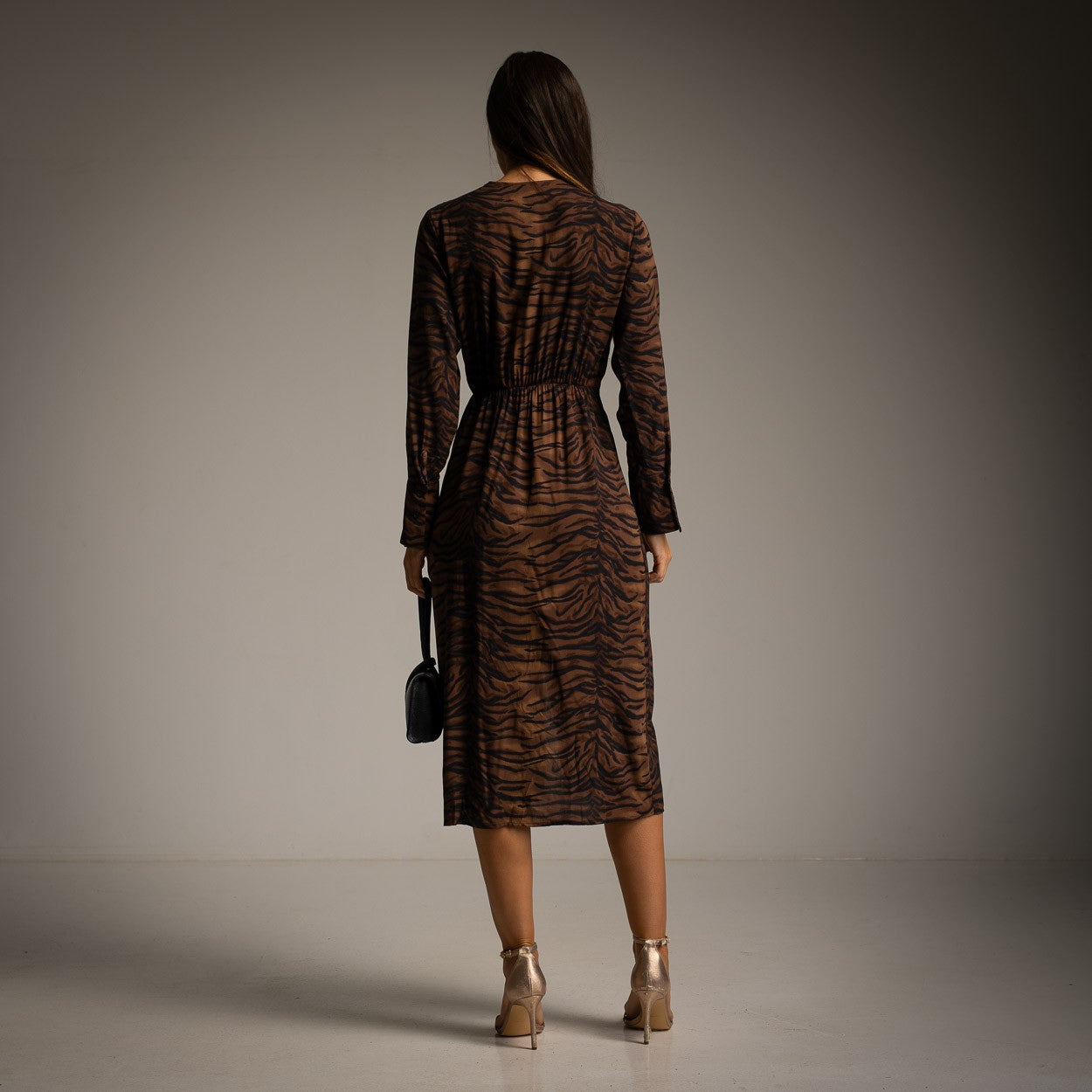 marigiou brown zebra print wrap dress back view