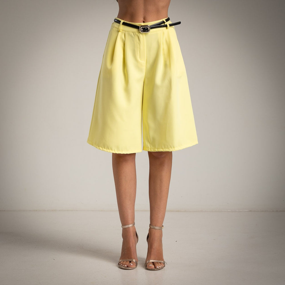 butter yellow bermuda shorts front view tailored summer style MARIΓIOÚ