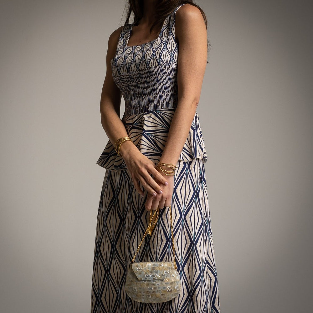 marigiou deep ocean blue peplum midi dress detail