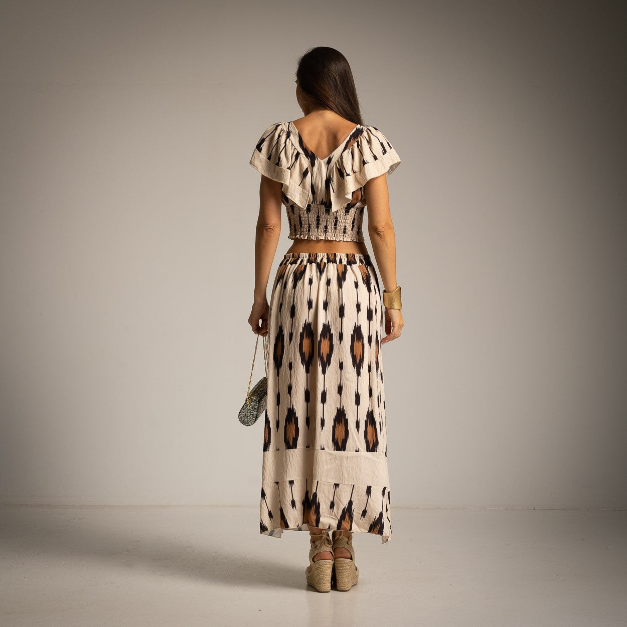MARIΓIOÚ desert sand boho chic Mediterranean two piece set back view