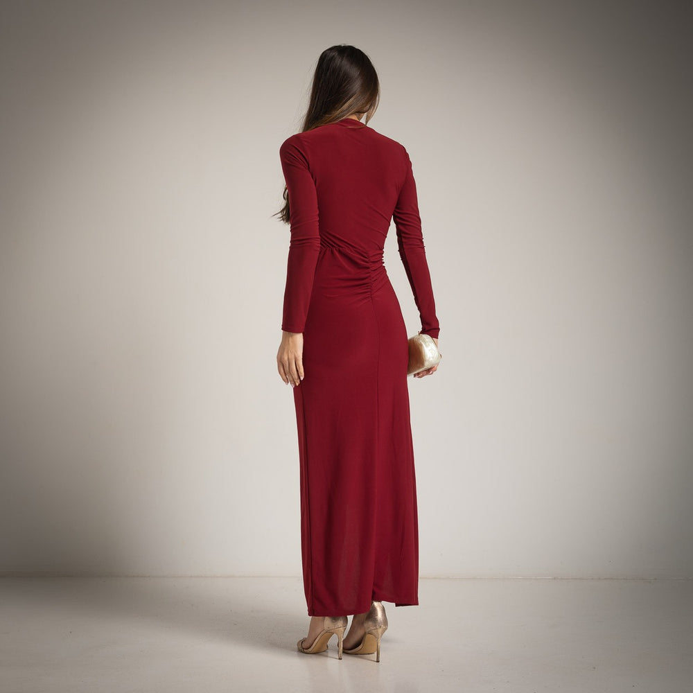 Burgundy elegant maxi dress by MARIΓIOÚ, back view