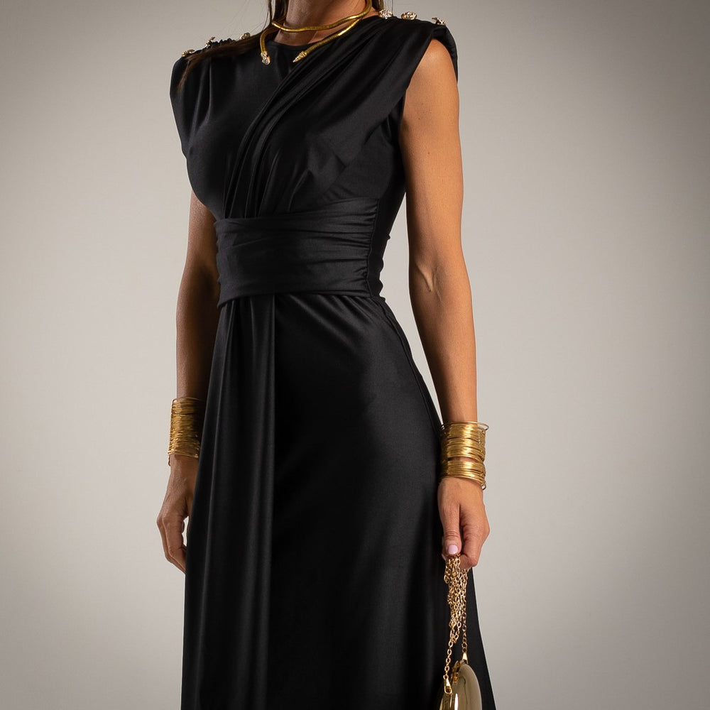 Elegant Draped Midi Dress with Buttons | MARIIO Winter Collection Elegant Draped Midi Dress with Buttons | MARIIO Winter Collection