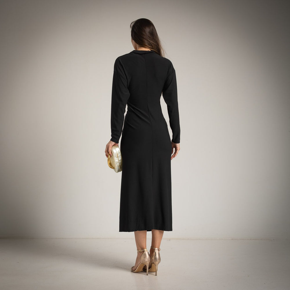 Black elegant midi dress by MARIΓIOÚ, back view