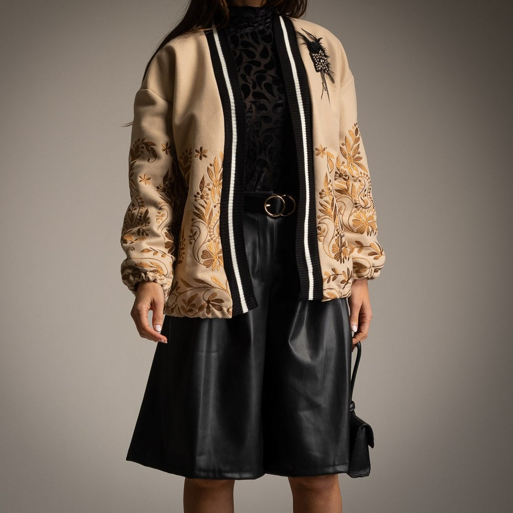 marigiou floral embroidered bomber jacket front view