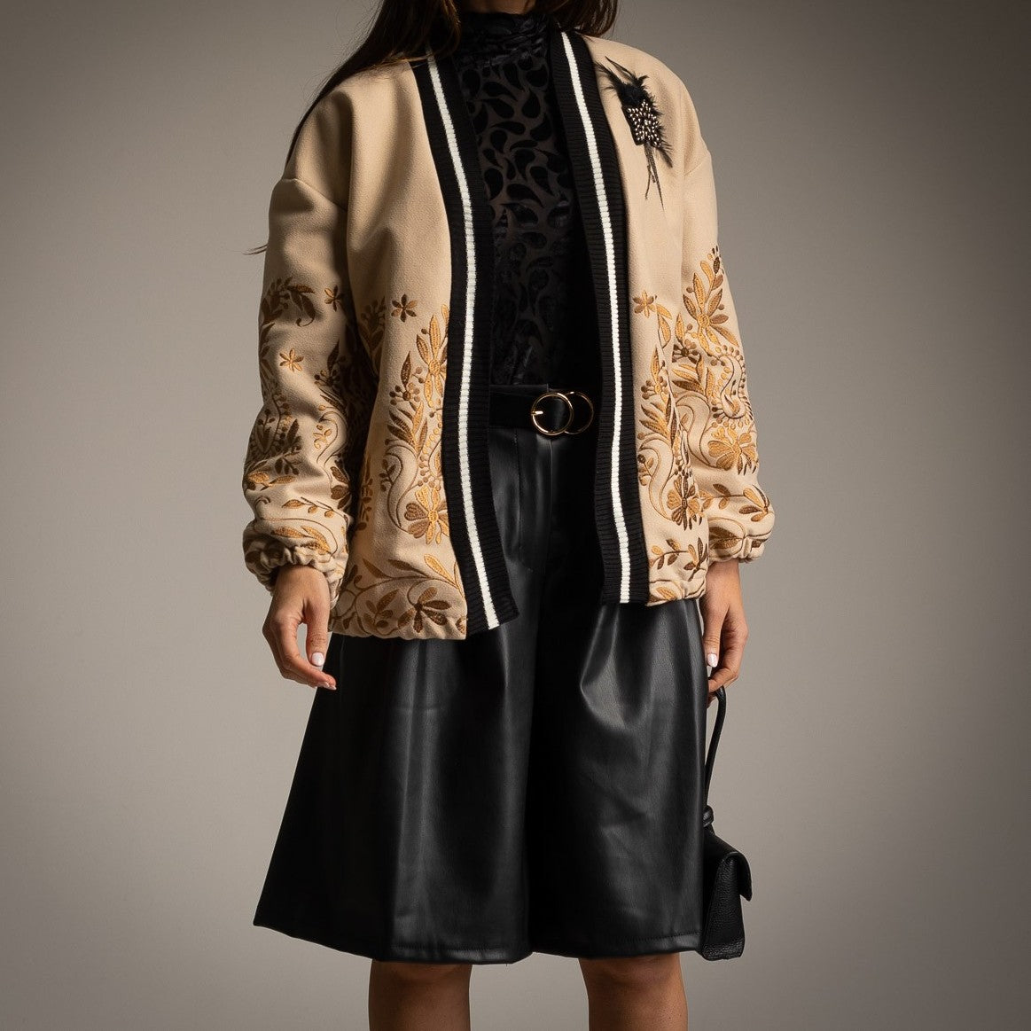 marigiou floral embroidered bomber jacket front view