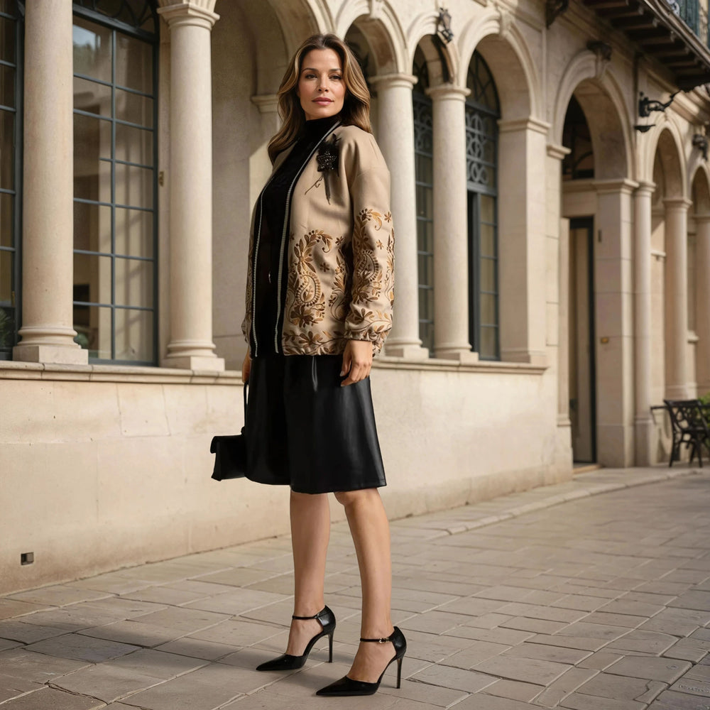 marigiou floral embroidered bomber jacket styled look