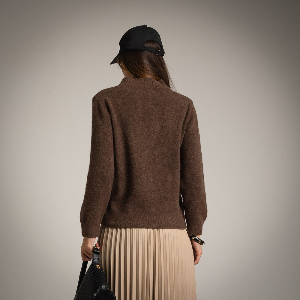 Chocolate floral knit sweater back view