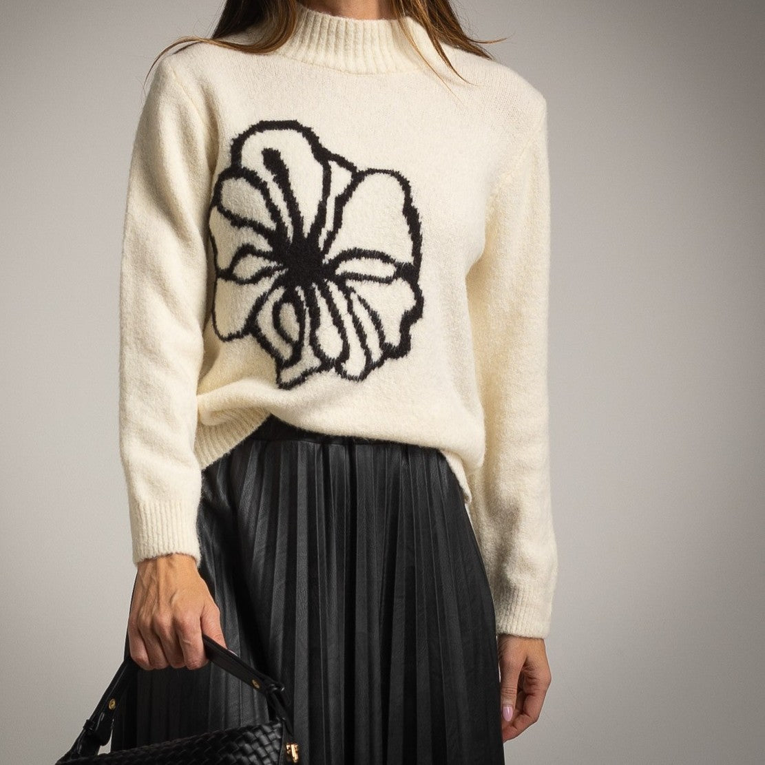 Creme floral knit sweater front view