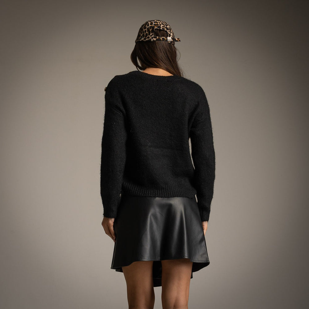 marigiou fluffy knit sweater leopard accent back view