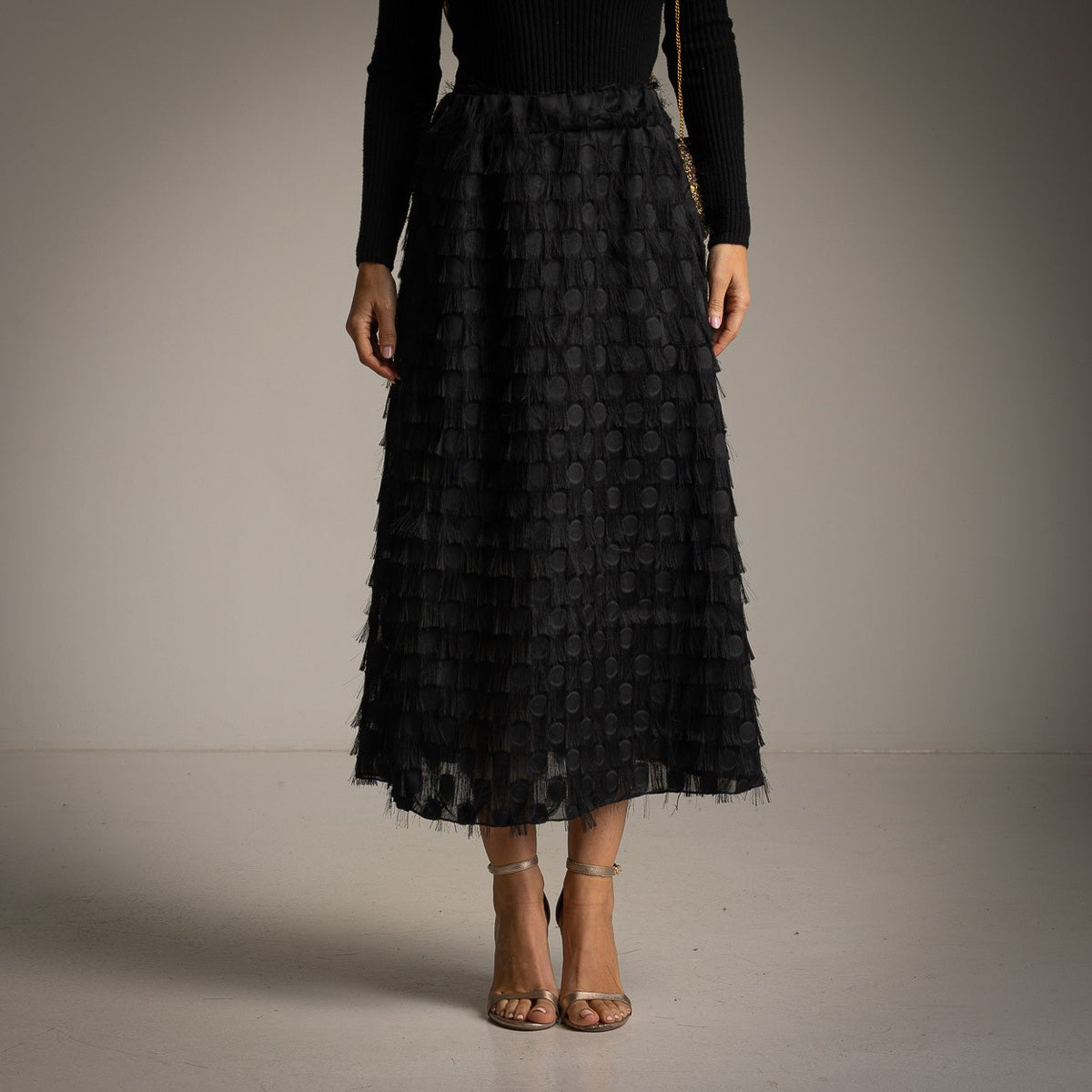 marigiou-fringe-midi-skirt-black-front